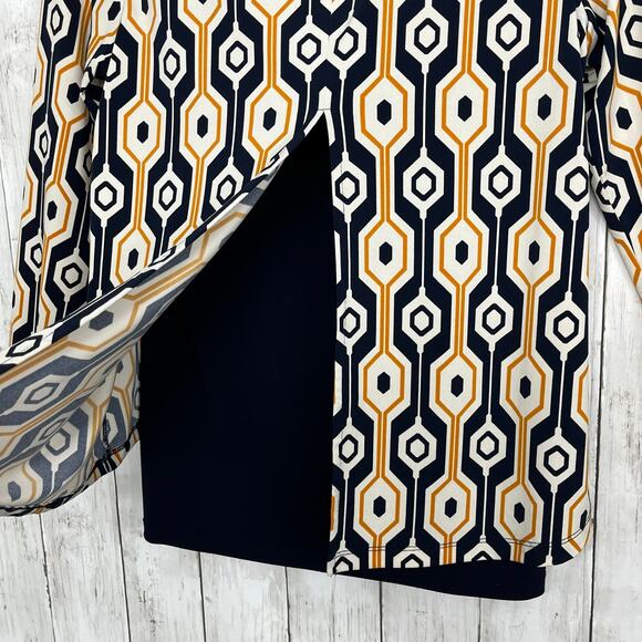 Alfani Long Sleeve Stretch Layered Geometric Dressy Flowy Blouse Shirt Petite M - Picture 5 of 8